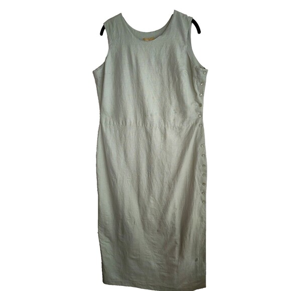 E Woman Linen Cotton Sleeveless Shirt Dress Green Shift Sz M Medium Midi Buttons - Picture 3 of 11